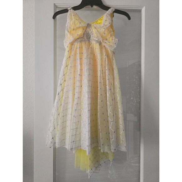 Girls Revolution Yellow Lacey Sequin Lyrical Dance Costume Size Small Adult with - Picture 1 of 8